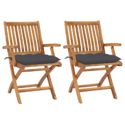 vidaXL Chaises de jardin lot de 2 et coussins anthracite Bois de teck - TU
