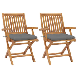 vidaXL Chaises de jardin lot de 2 et coussins gris Bois de teck massif - TU