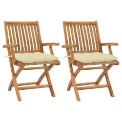 vidaXL Chaises de jardin lot de 2 et coussins blanc crème Teck massif - TU