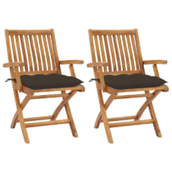 vidaXL Chaises de jardin lot de 2 et coussins taupe Bois teck massif - TU