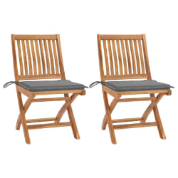 vidaXL Chaises de jardin lot de 2 et coussins gris Bois de teck massif - TU