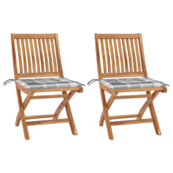 vidaXL Chaises de jardin lot de 2 avec coussins à carreaux gris Teck - TU