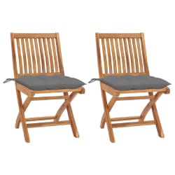 vidaXL Chaises de jardin lot de 2 et coussins gris Bois de teck massif - TU