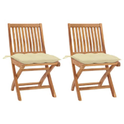vidaXL Chaises de jardin lot de 2 et coussins blanc crème Teck massif - TU
