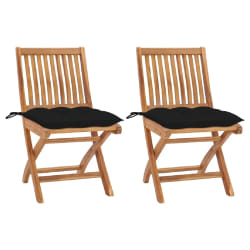 vidaXL Chaises de jardin lot de 2 et coussins noir Bois de teck massif - TU
