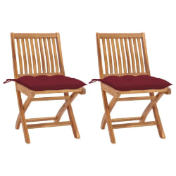 vidaXL Chaises de jardin lot de 2 coussins rouge bordeaux Teck massif - TU