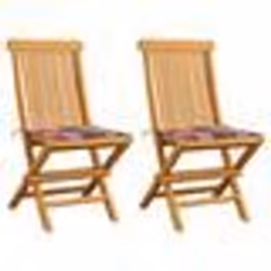 vidaXL Chaises de jardin lot de 2 avec coussins à carreaux rouge Teck - TU