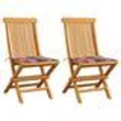 vidaXL Chaises de jardin lot de 2 avec coussins à carreaux rouge Teck - TU