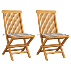 vidaXL Chaises de jardin lot de 2 avec coussins à carreaux gris Teck - TU