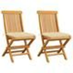 vidaXL Chaises de jardin lot de 2 et coussins blanc crème Teck massif - TU