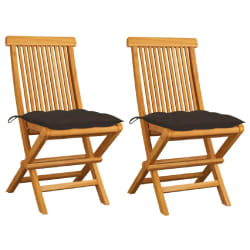 vidaXL Chaises de jardin et coussins taupe lot de 2 Bois teck massif - TU