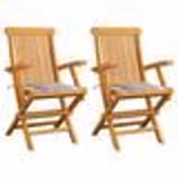 vidaXL Chaises de jardin lot de 2 avec coussins à carreaux gris Teck - TU