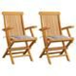 vidaXL Chaises de jardin lot de 2 avec coussins à carreaux gris Teck - TU