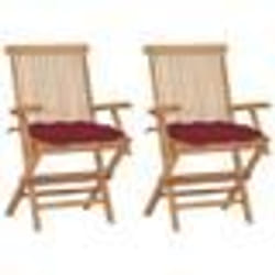 vidaXL Chaises de jardin coussins rouge bordeaux lot de 2 Teck massif - TU