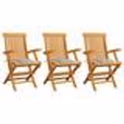 vidaXL Chaises de jardin coussins à carreaux gris lot de 3 Teck massif - TU
