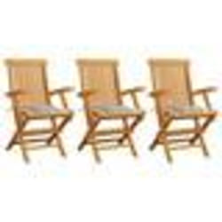 vidaXL Chaises de jardin coussins à carreaux gris lot de 3 Teck massif - TU