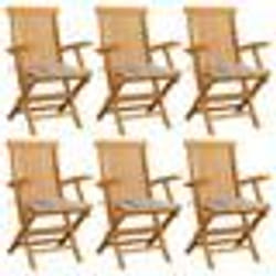 vidaXL Chaises de jardin coussins à carreaux gris lot de 6 Teck massif - TU