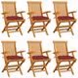 vidaXL Chaises de jardin coussins rouge bordeaux lot de 6 Teck massif - TU