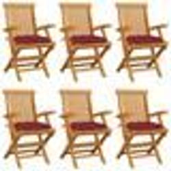 vidaXL Chaises de jardin coussins rouge bordeaux lot de 6 Teck massif - TU
