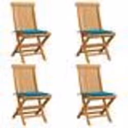 vidaXL Chaises de jardin et coussins bleu lot de 4 Bois de teck massif - TU