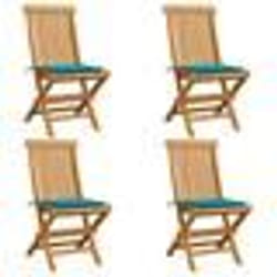 vidaXL Chaises de jardin et coussins bleu lot de 4 Bois de teck massif - TU
