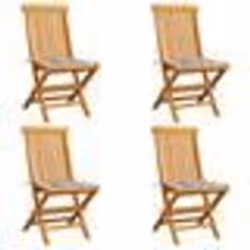 vidaXL Chaises de jardin coussins à carreaux gris lot de 4 Teck massif - TU