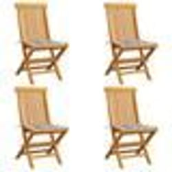 vidaXL Chaises de jardin coussins à carreaux gris lot de 4 Teck massif - TU