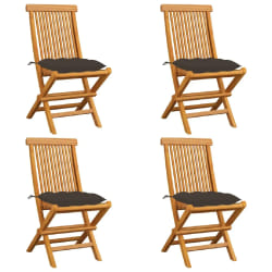 vidaXL Chaises de jardin et coussins taupe lot de 4 Bois teck massif - TU