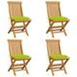 vidaXL Chaises de jardin avec coussins vert vif lot de 4 Bois de teck - TU