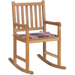 Chaise à bascule avec coussin à carreaux rouges Bois de teck vidaXL