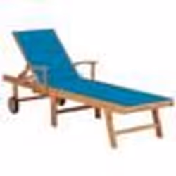 vidaXL Chaise longue avec coussin bleu Bois de teck solide - TU