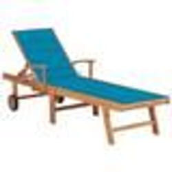 vidaXL Chaise longue avec coussin bleu Bois de teck solide - TU