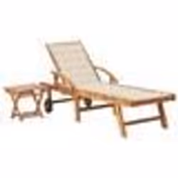 vidaXL Chaise longue avec table et coussin Bois de teck solide - TU