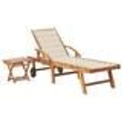 vidaXL Chaise longue avec table et coussin Bois de teck solide - TU