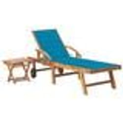 vidaXL Chaise longue avec table et coussin Bois de teck solide - TU