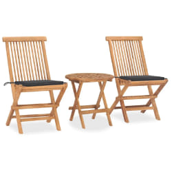 vidaXL Ensemble à manger d'extérieur pliable avec coussin 3 pcs Teck - TU