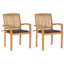 vidaXL Chaises de jardin lot de 2 et coussins anthracite Bois de teck - TU