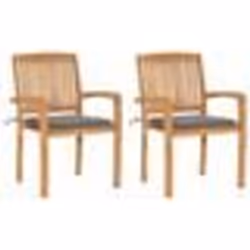 vidaXL Chaises de jardin lot de 2 et coussins gris Bois de teck massif - TU