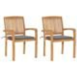 vidaXL Chaises de jardin lot de 2 et coussins gris Bois de teck massif - TU