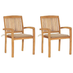vidaXL Chaises de jardin lot de 2 et coussins beige Bois teck massif - TU