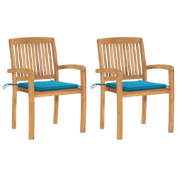 vidaXL Chaises de jardin lot de 2 et coussins bleu Bois de teck massif - TU