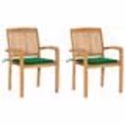vidaXL Chaises de jardin lot de 2 et coussins vert Bois de teck massif - TU