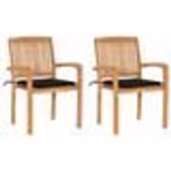 vidaXL Chaises de jardin lot de 2 et coussins noir Bois de teck massif - TU