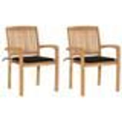 vidaXL Chaises de jardin lot de 2 et coussins noir Bois de teck massif - TU