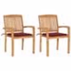vidaXL Chaises de jardin lot de 2 avec coussins bordeaux Teck massif - TU