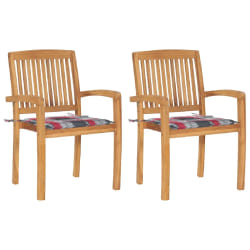 vidaXL Chaises de jardin lot de 2 avec coussins à carreaux rouges Teck - TU