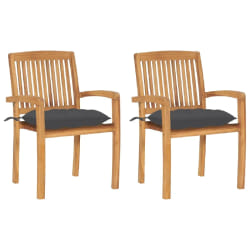 vidaXL Chaises de jardin lot de 2 et coussins anthracite Bois de teck - TU