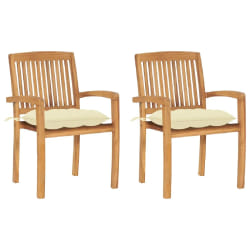 vidaXL Chaises de jardin lot de 2 et coussins blanc crème Bois de teck - TU