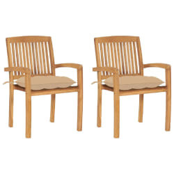 vidaXL Chaises de jardin - Lot de 2 avec coussins - Teck et beige