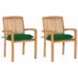 vidaXL Chaises de jardin lot de 2 et coussins vert Bois de teck massif - TU